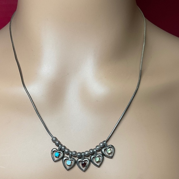 Lenox Jewelry - Vintage Sterling Silver LENOX Multi Gemstone Heart Shapes Necklace. 19” long